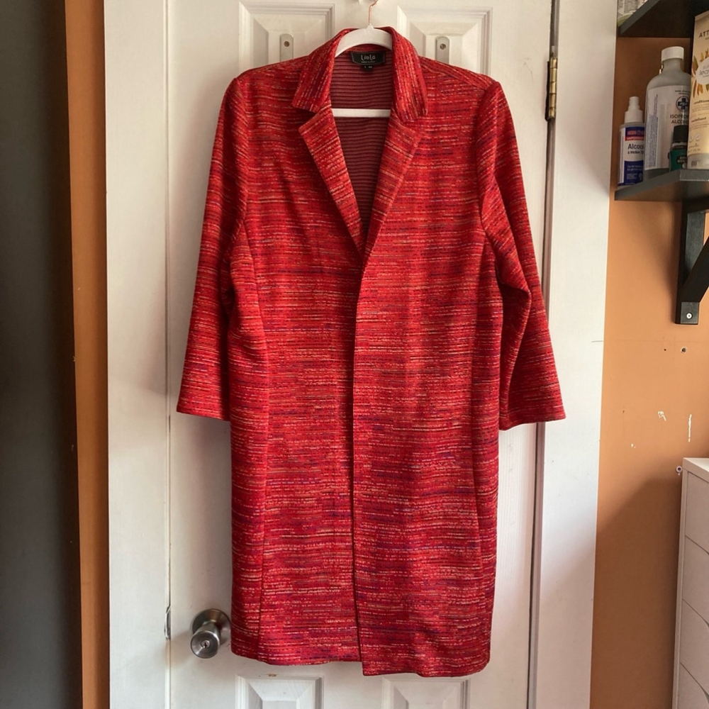 [18] LIOLA Cardigan Italy Cotton Long Tunic – Red 3/4 Sleeve Collared